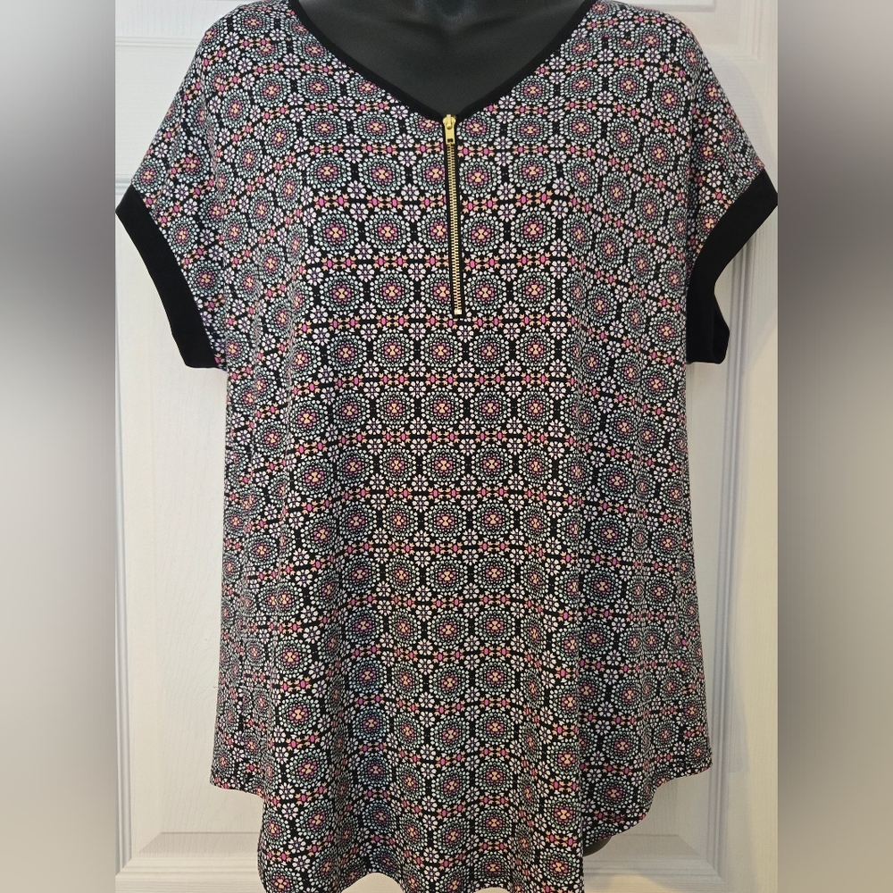 Roz&Ali By Dress Barn Geometric Floral Print Blouse L